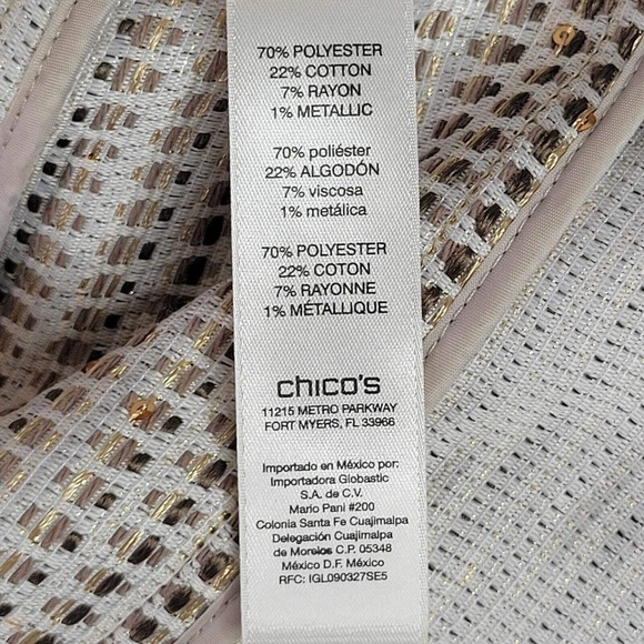 Chicos Blazer Women’s Neutral Sequin Jacket Size 2 Large Textured Striped - Picture 6 of 7